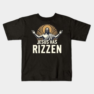 Jesus Has Rizzen Funny Christian Rise Sarcastic Novelty Pun Kids T-Shirt